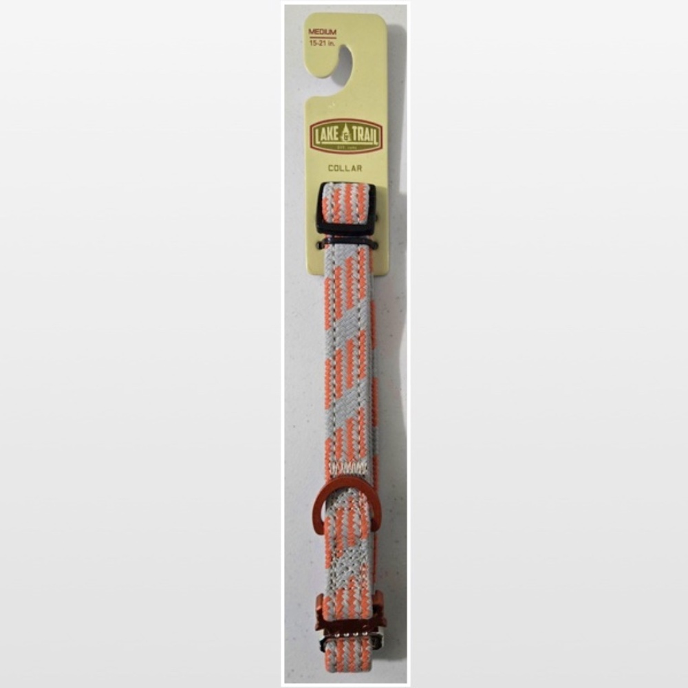 New Lake & Trail Dog Collar Medium Adjustable Pet Animal Grey Orange NWT